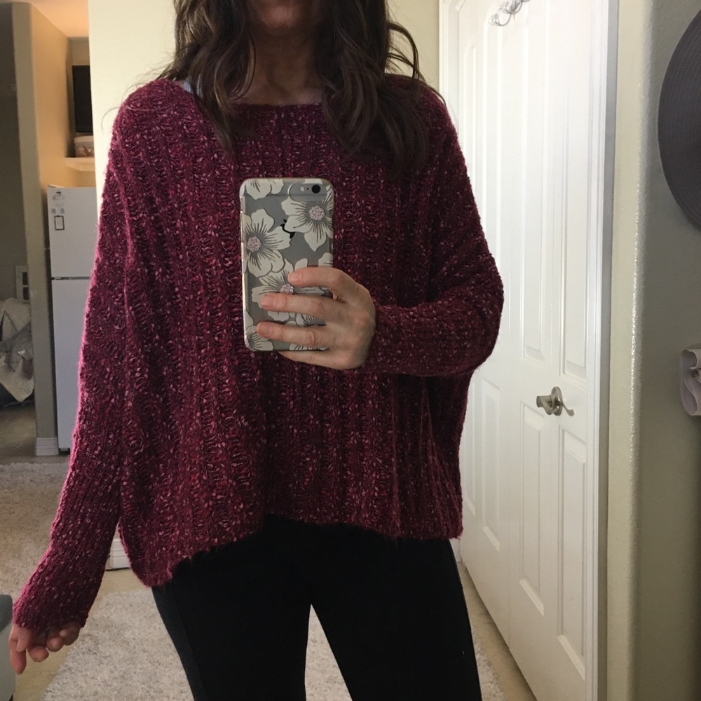 Dark Pink Boucle Confetti Dolman Slouchy Sweater
